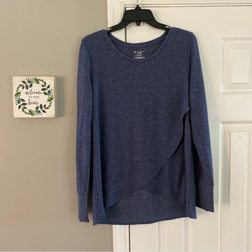 TeK Gear Dry TeK Athletic Long Sleeve Shirt Front Wrap Top Heathered Blue Medium